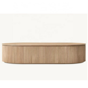 High quality French minimalist modern style solid oak oval coffee table living room furniture