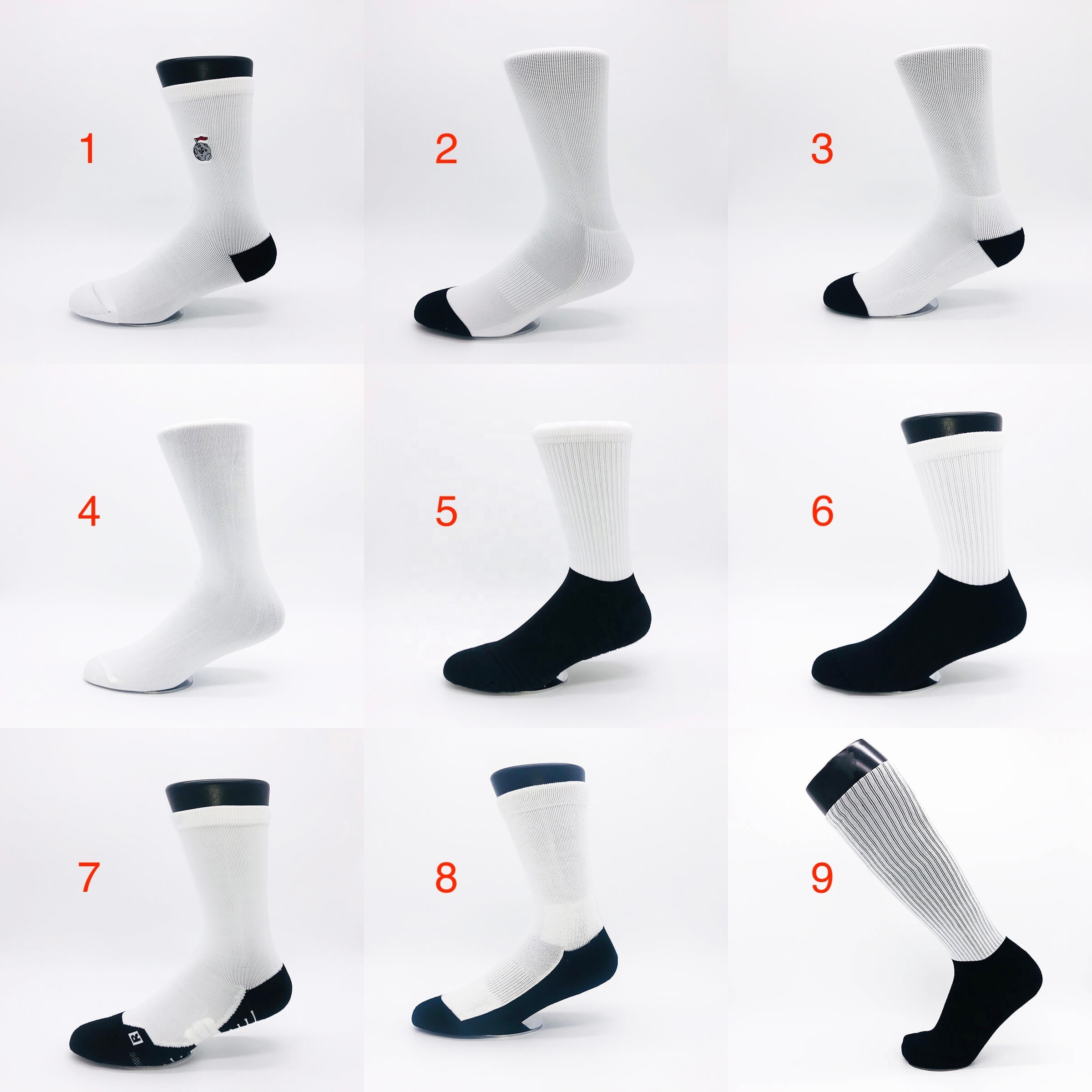 Customizable top quality no MOQ 100% polyester white sublimation blank socks