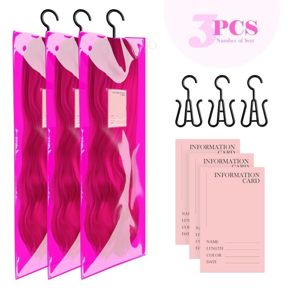 Colorful Ziplock PVC Wig Storage Bag Hair Extension Packaging Zipper Plastic Wig Bags with Hanger for Wigs