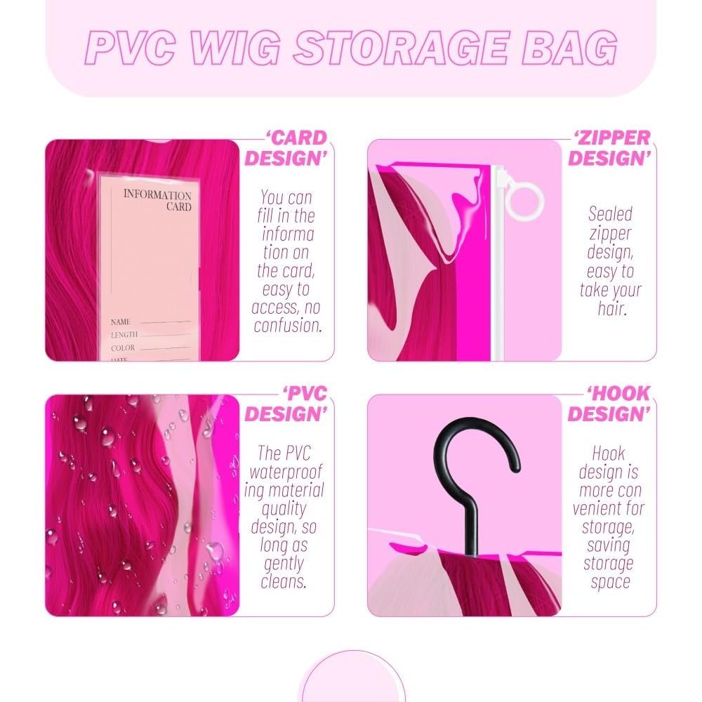 Colorful Ziplock PVC Wig Storage Bag Hair Extension Packaging Zipper Plastic Wig Bags with Hanger for Wigs