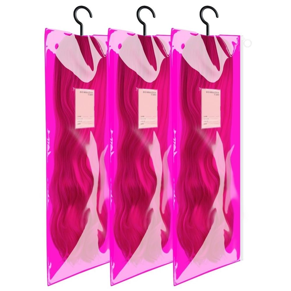 Colorful Ziplock PVC Wig Storage Bag Hair Extension Packaging Zipper Plastic Wig Bags with Hanger for Wigs