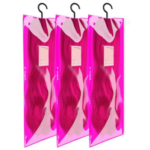 Colorful Ziplock PVC Wig Storage Bag Hair Extension Packaging Zipper Plastic Wig Bags with Hanger for Wigs