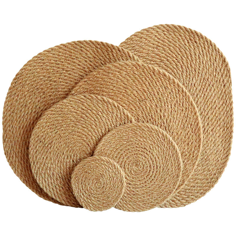 Japanese Style Dining Table Mat Heat Resistant Woven Cotton Rope Linen Placemats Non-Slip Holder Rattan Cup Coasters Pad