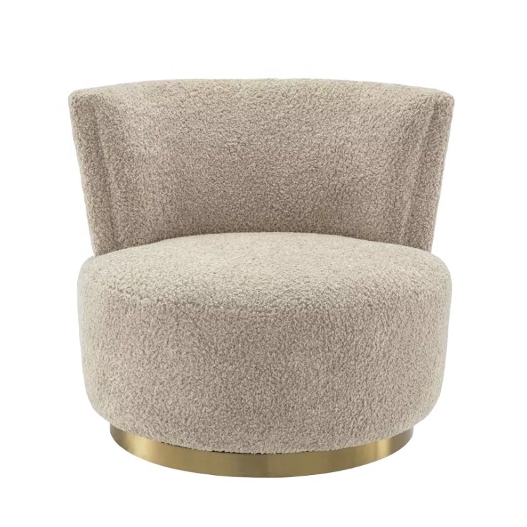 New design luxury sofa chair living room soft boucle round accent chair with swivel base.