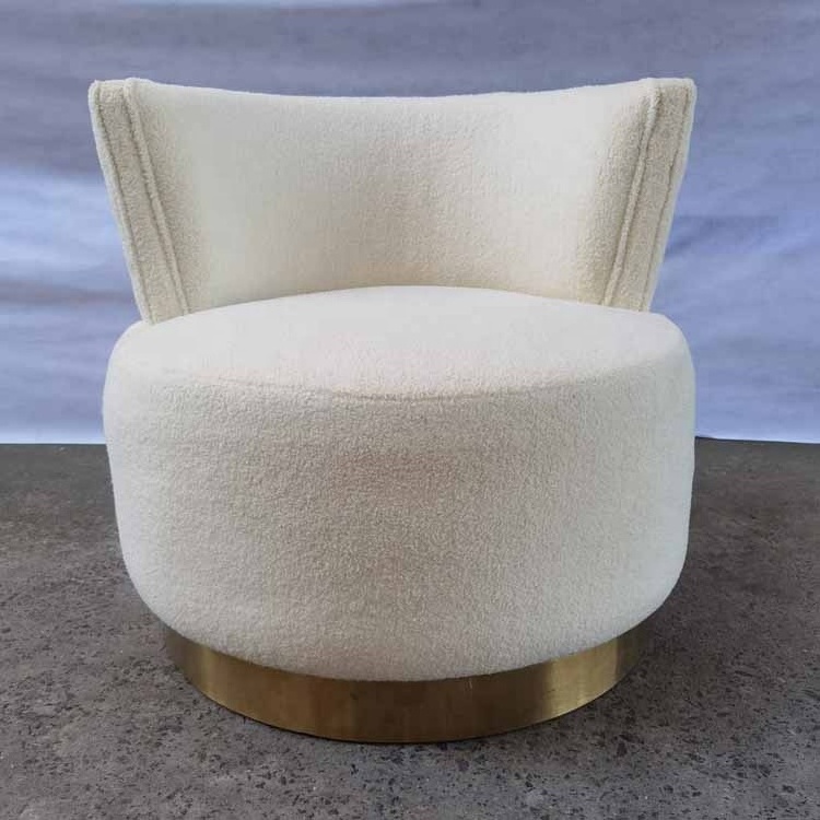 New design luxury sofa chair living room soft boucle round accent chair with swivel base.