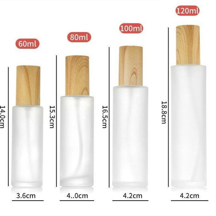 Bamboo Cosmetic Packaging Frosted Glass Bottle with Bamboo Pump for serum emulsion