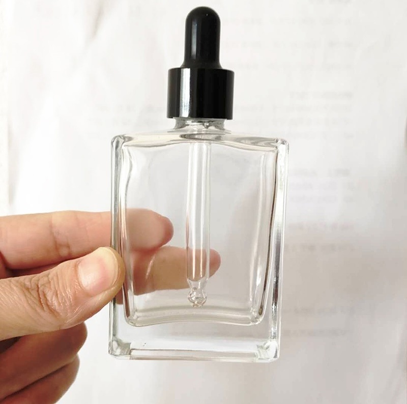 high quality flat square 50ml 100ml glass hair oil bottle with dropper