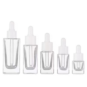 Cosmetic Skincare Packaging square Clear Amber Beard Hair Essential Oil Serum Glass Bottle with pipette Dropper