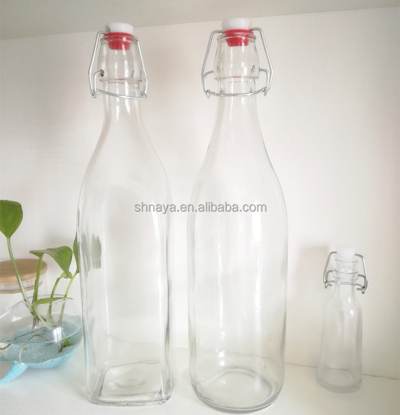 swing top buckle sealed airtight 1L 1000ml glass bottles with lock lid