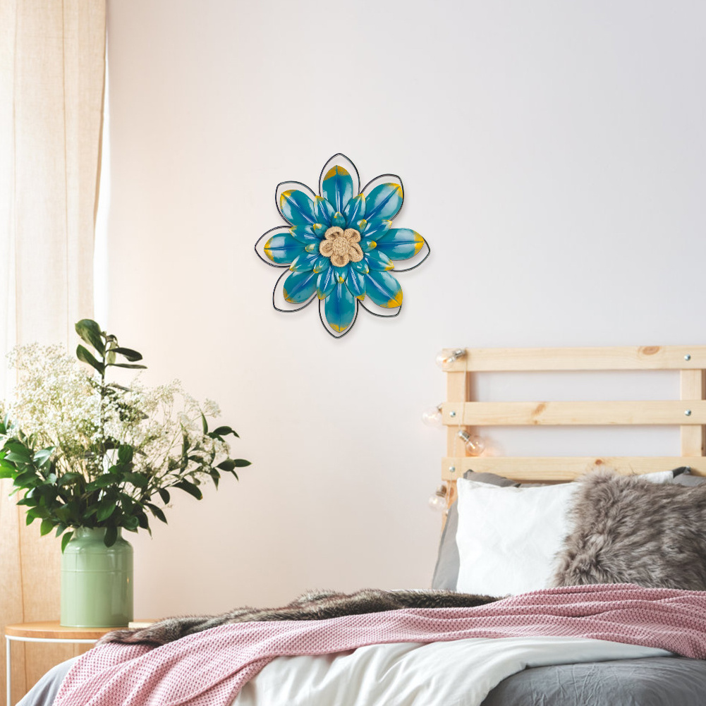 Outdoor Metal Blue Flower Wall Hanging Flower Style Metal Wall Hanging Ornaments Decor for Garden Yard Home Living Room Bedroom