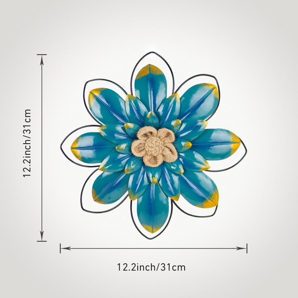 Outdoor Metal Blue Flower Wall Hanging Flower Style Metal Wall Hanging Ornaments Decor for Garden Yard Home Living Room Bedroom