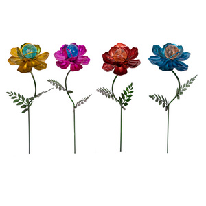 4 Pack Flower Garden Stakes Decor, 12.9 inch Metal Flowers Outdoor Decor Waterproof Metal Flower Sticks for Patio, Lawn