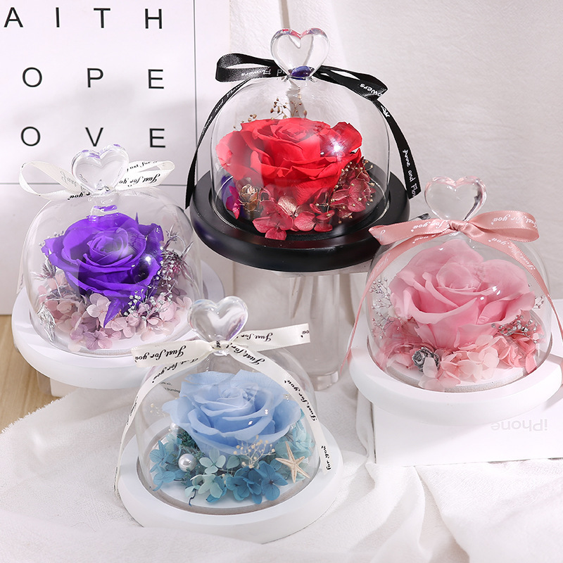 Wholesale Real Touch Rosas Eternas Preservadas Fresh Flower Eternal Preserved Rose In Glass Dome Valentines Day Gifts