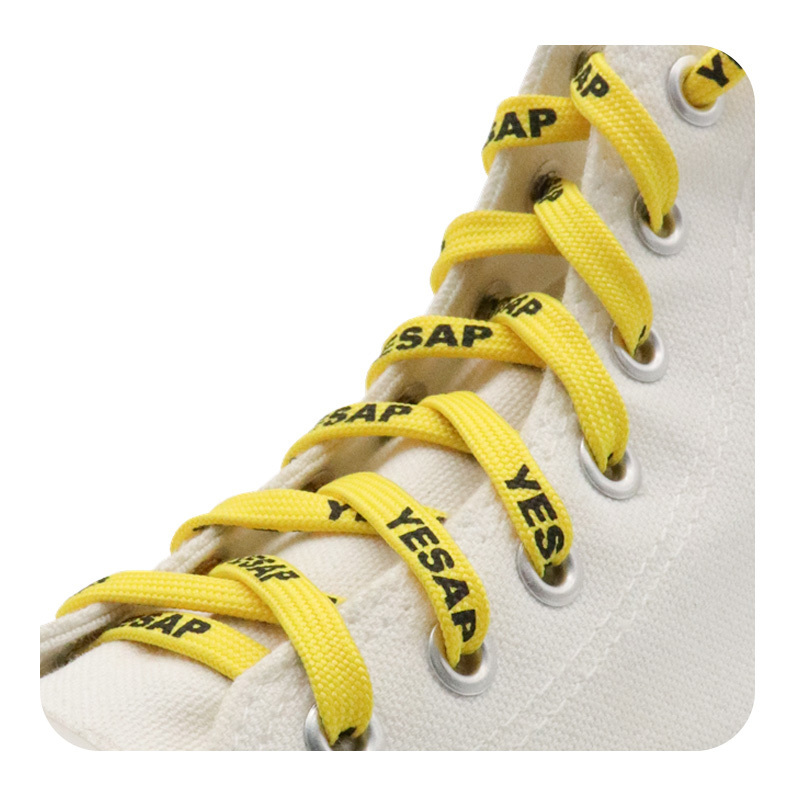 Weiou Laces Superior Shoe Accessory Silk Screen Lace Yellow Black Letter Printing Unisex Canvas Shoelace In Bulk