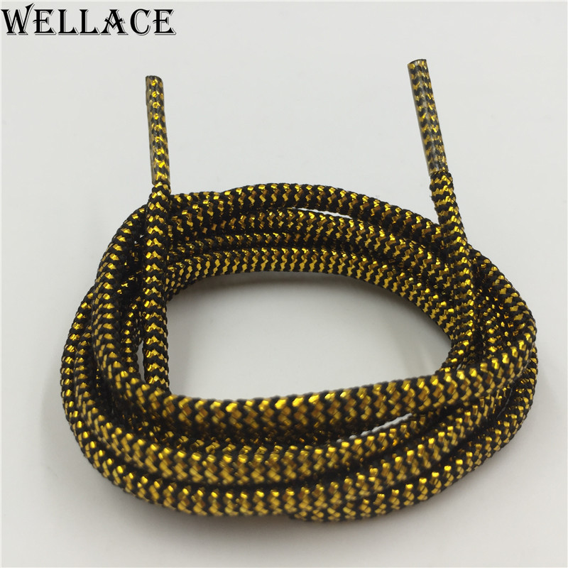 Wellace Cool glitter shoe laces fun flat sparkle replacement dual tone shoelaces Metallic Yarn gold silver bootlaces 125cm/49