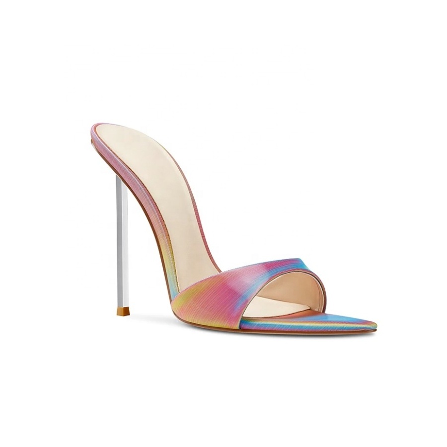 Barely simple style colorful high heel mule shoes rainbow women fashion sandal heels