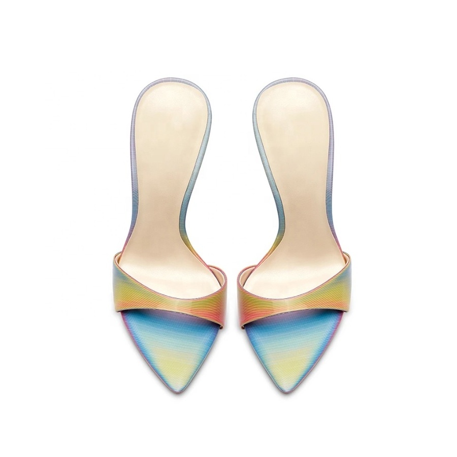 Barely simple style colorful high heel mule shoes rainbow women fashion sandal heels