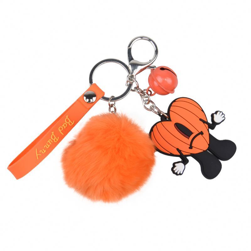 Rabbit Furs Ball Key Chain Pompom Fluffy Fur Pom Pom Keychains For Bag Car Charms bad Bunny Keyring