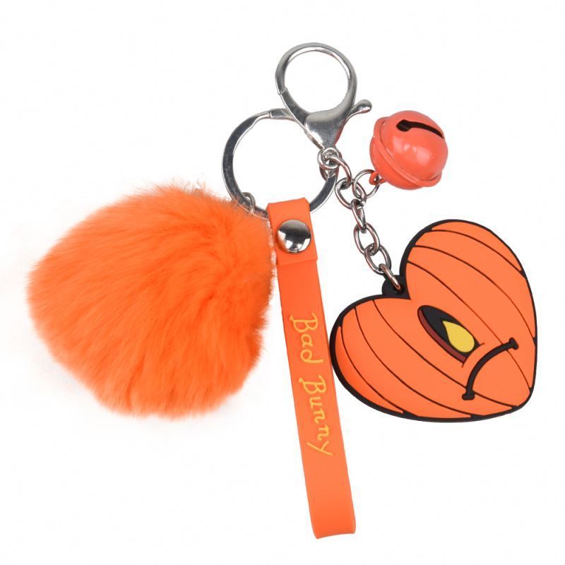 Rabbit Furs Ball Key Chain Pompom Fluffy Fur Pom Pom Keychains For Bag Car Charms bad Bunny Keyring