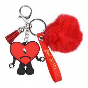 Rabbit Furs Ball Key Chain Pompom Fluffy Fur Pom Pom Keychains For Bag Car Charms bad Bunny Keyring