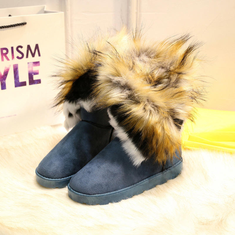 2022 On Sale fur winter warm lady shoes fluffy raccoon fur rubber sole  snow boots for women