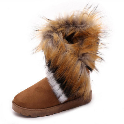 2022 On Sale fur winter warm lady shoes fluffy raccoon fur rubber sole  snow boots for women