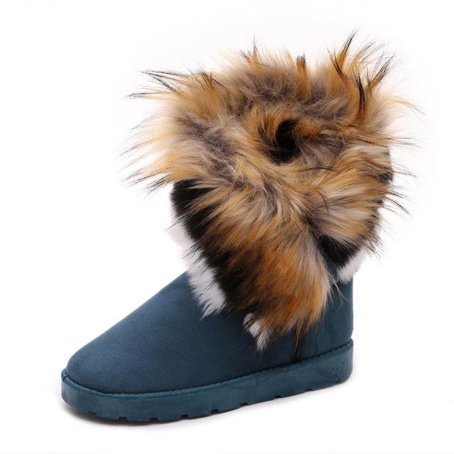 2022 On Sale fur winter warm lady shoes fluffy raccoon fur rubber sole  snow boots for women