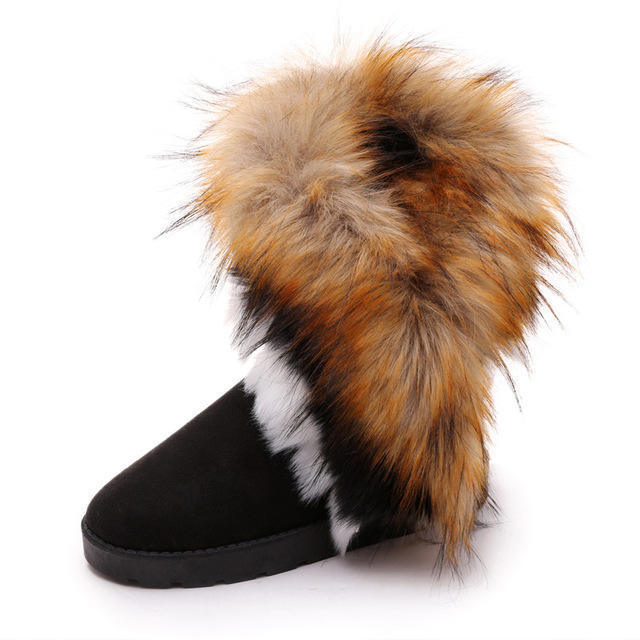 2022 On Sale fur winter warm lady shoes fluffy raccoon fur rubber sole  snow boots for women