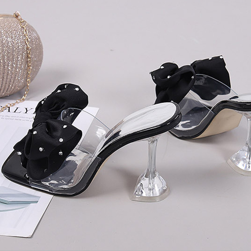 2024 Summer  New Korean Edition Fairy Sweetheart Bow Tie Half Trailer High Heels and Thin Heels