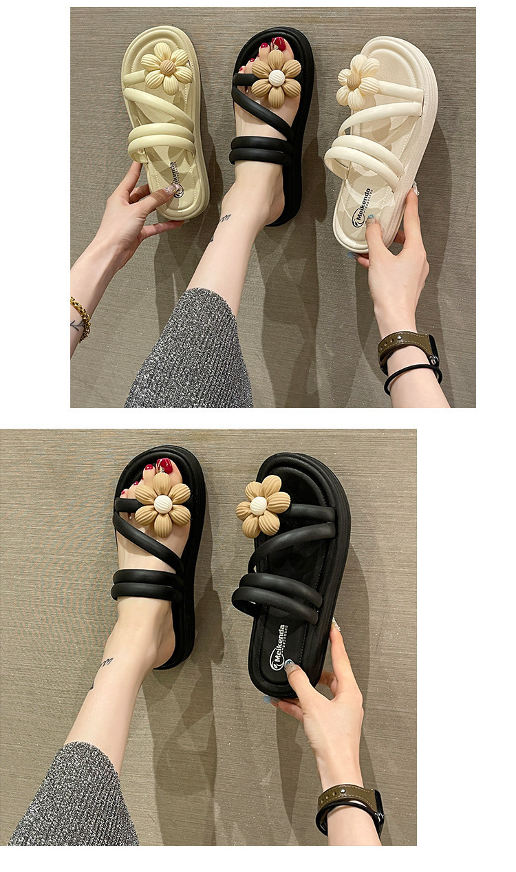 2024 Women's Flat Sandals Thick Sole Anti-Slip Summer Fairy Style Dual-Wear Slippers Leisure Wholesale Roman Flower Sandals