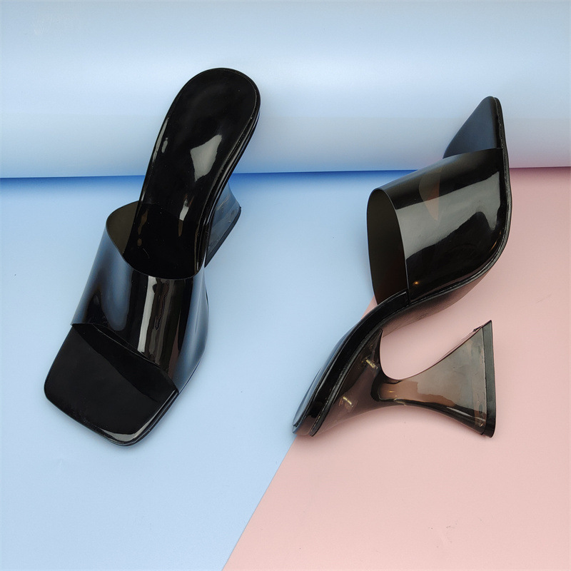 Wholesale ladies shoes transparent heel color PVC featured sandals women fashion color crystal heel sandals women