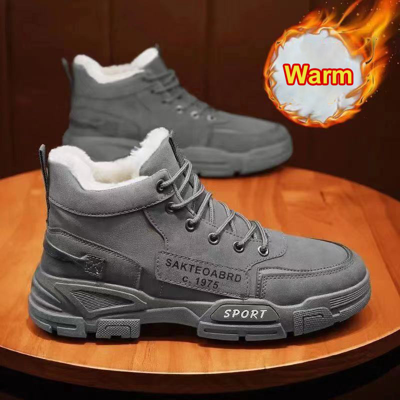 2023 Winter men's walking footwear Men's rubber Snow Boots Warm Working Lace Up Shoes winter snow Boots