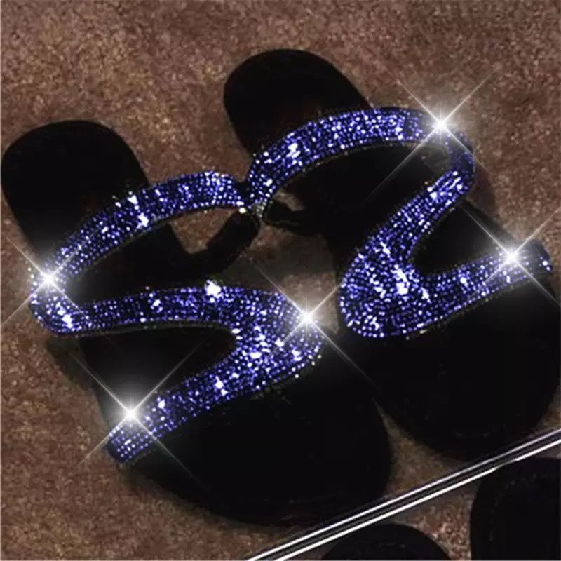 New Z-shaped Summer Flat Bottom Casual Open Toe Roman Women's Slippers for Foreign Trade Large Rhinestone Sandals