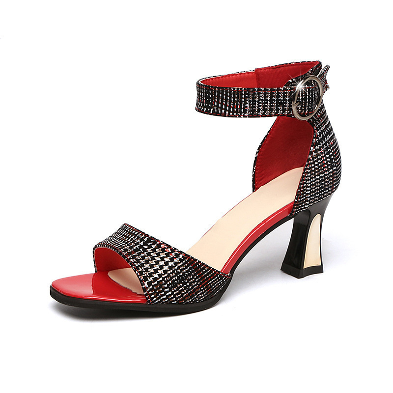 2023 new fashion sandals women's word buckle shoes thick-heeled red bottom heels summer pumps