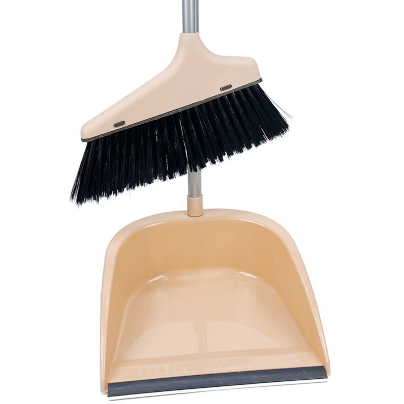 SHOGOLE Home Cleaning Sweeper Upright Standing Broom and Dust Pan Brush Long Handle Plastic Broom and Dustpan Set