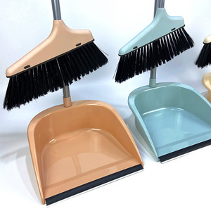 SHOGOLE Home Cleaning Sweeper Upright Standing Broom and Dust Pan Brush Long Handle Plastic Broom and Dustpan Set