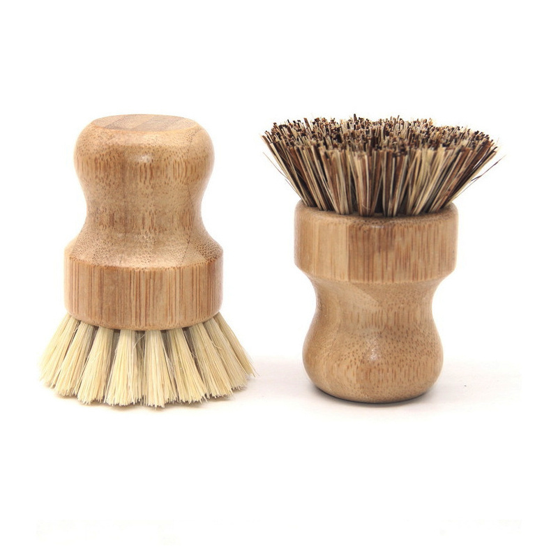 Palm Pot Brush Eco-Friendly Zero Waster Bamboo Round Mini Pot&Dish Brush Natural Scrub Brush Durable Scrubber Cleaning Kit