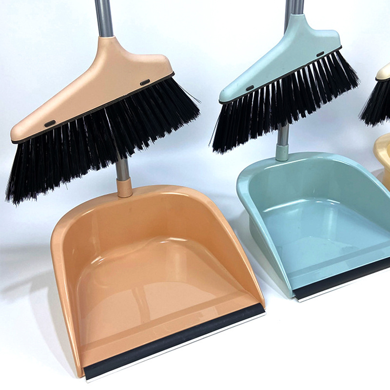 SHOGOLE Home Cleaning Sweeper Upright Standing Broom and Dust Pan Brush Long Handle Plastic Broom and Dustpan Set