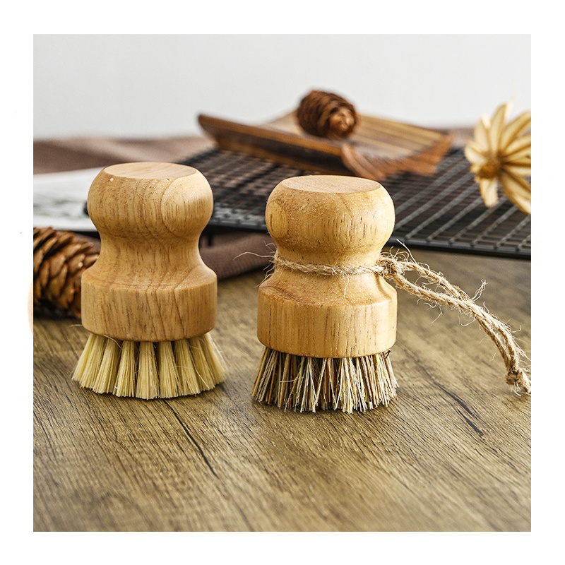 Palm Pot Brush Eco-Friendly Zero Waster Bamboo Round 3 Packs Mini Dish Brush Natural Scrub Brush Durable Scrubber Cleaning Kit