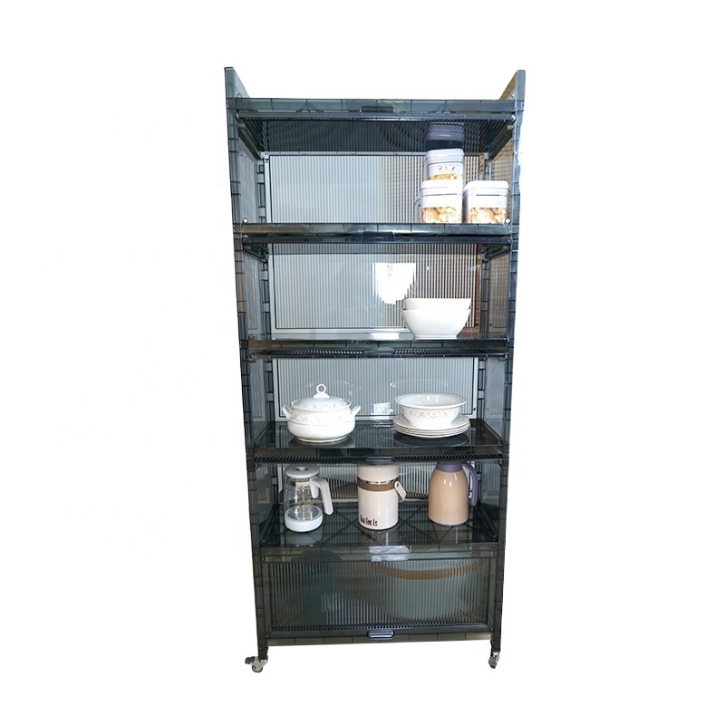 Shogole Highly Recommended Kitchen Bathroom Large Capacity Four Layers PET four wheels Folding Plastic Storage Cabinet