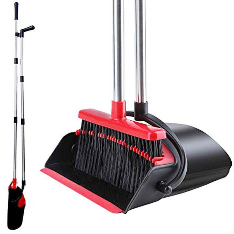 SHOGOLE Wholesale Indoor Garbage Scoop Brush Dust Clean Long Handle Floor Squeegee Brooms Dustpans Set Broom and Dustpan