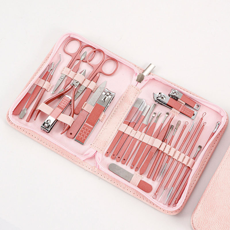 New 30pcs Pink Manicure Set Stainless Steel Women Professional Nail Clippers Kit Logo Pedicure Care Tools