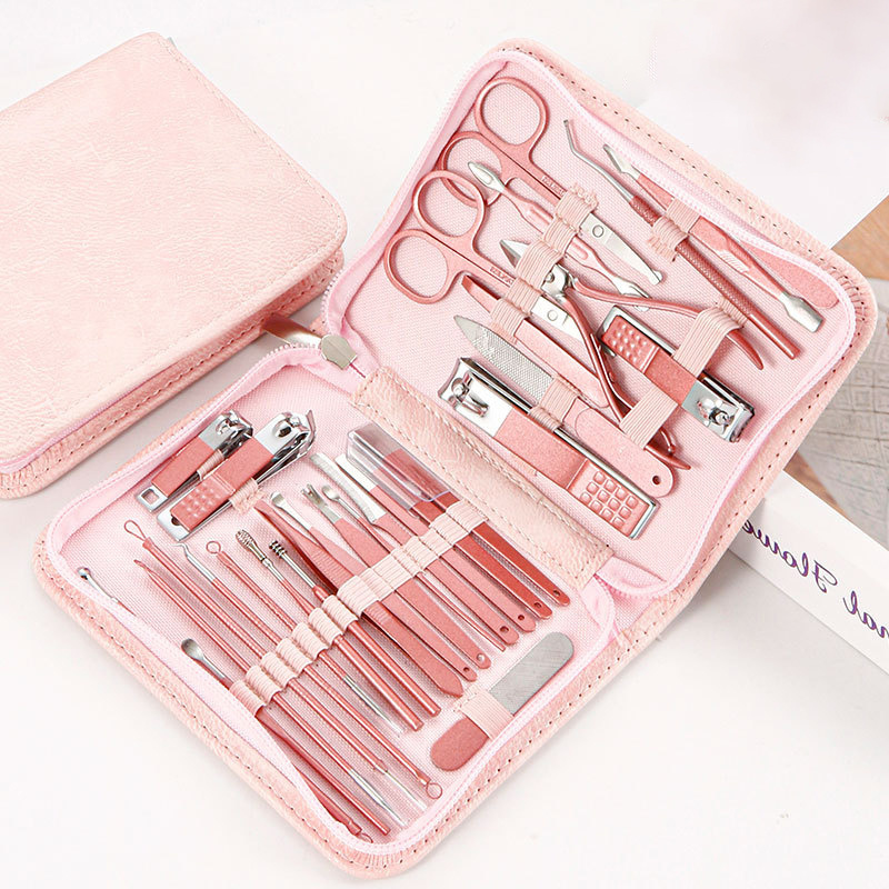 New 30pcs Pink Manicure Set Stainless Steel Women Professional Nail Clippers Kit Logo Pedicure Care Tools