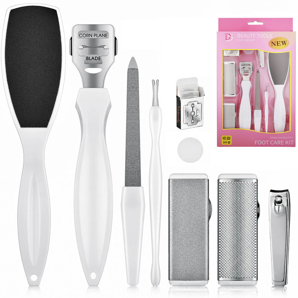 Pedicure Kit 9 in 1 Stainless Steel Professional Foot Rasp File Peel Callus Dead Skin Remover Foot Care Tool