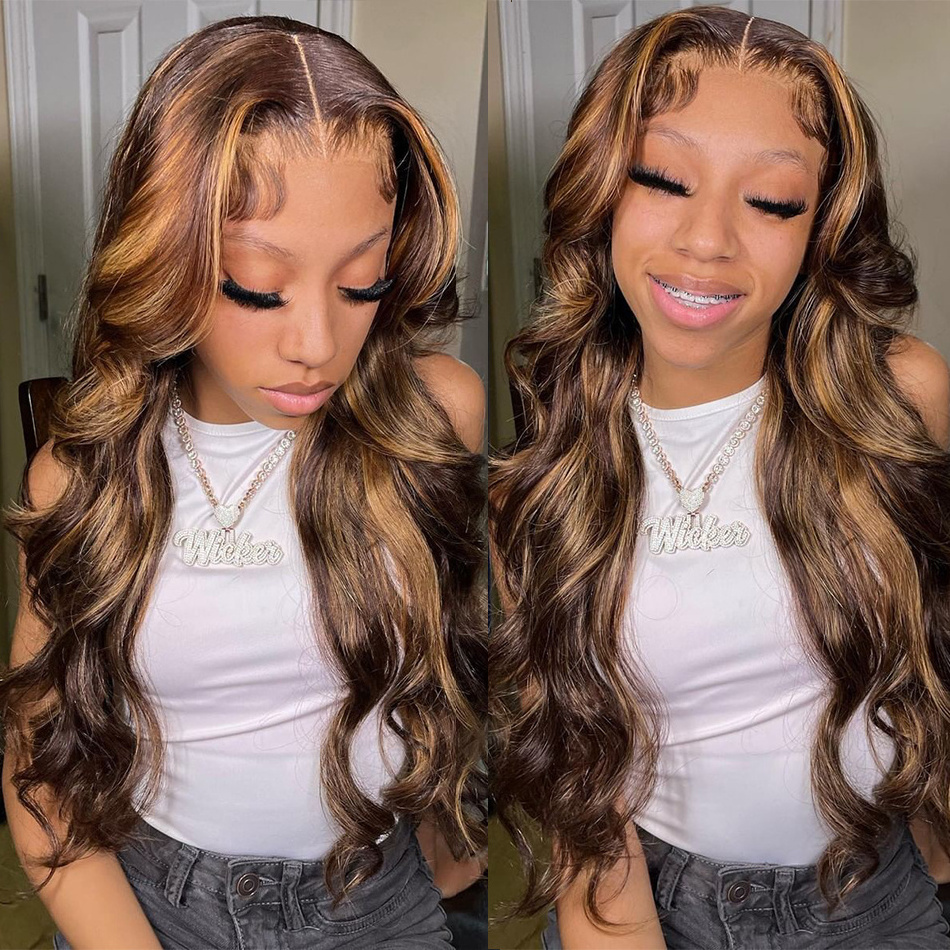 Highlight Human Hair Ombre Lace Front Wig Brazilian Hair Wigs For Black Women 32 Inch Honey Blonde Body Wave Lace Front Wig