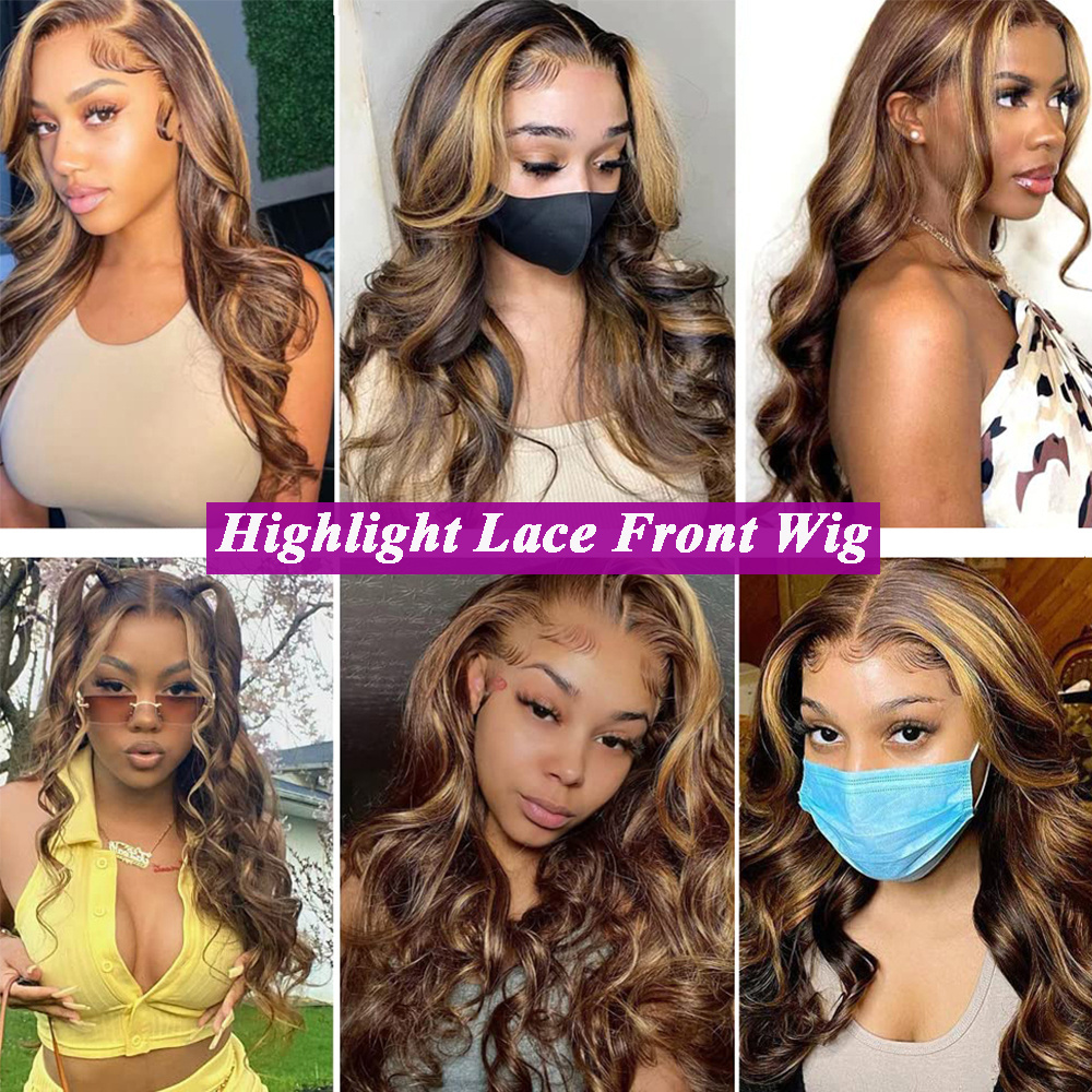 Highlight Human Hair Ombre Lace Front Wig Brazilian Hair Wigs For Black Women 32 Inch Honey Blonde Body Wave Lace Front Wig