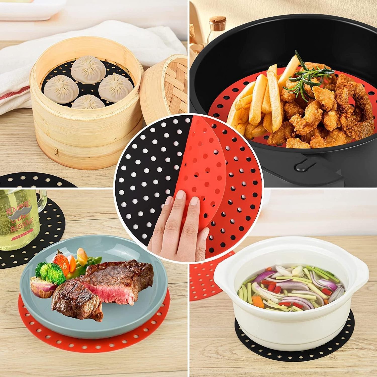 Wholesale Reusable Non Stick Easy Clean Silicone Air Fryer Baking Tray Liners Foldable Air Fryer Pad Food Grade Rubber Mats