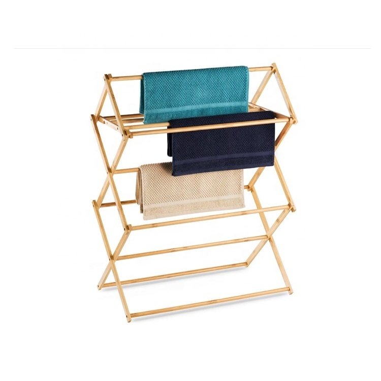 Bamboo Foldable/ Collapsible Space Saving Laundry Drying Rack for Clothes Wood Clothing Dryer