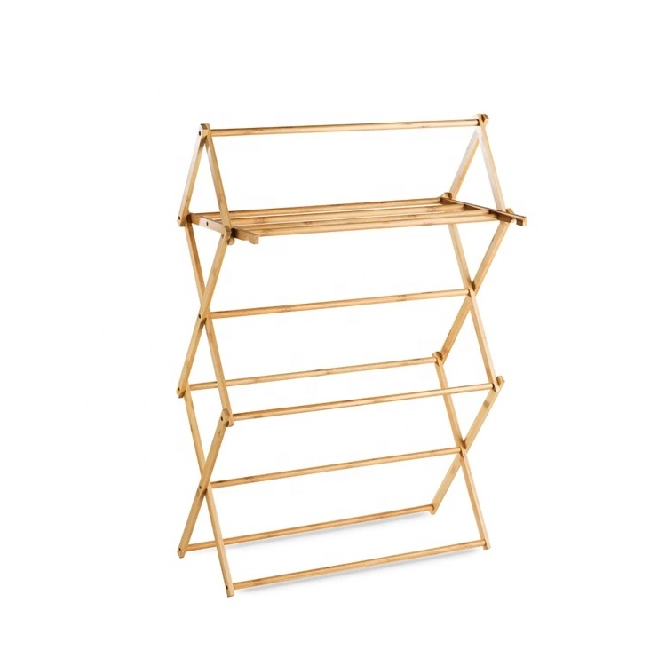 Bamboo Foldable/ Collapsible Space Saving Laundry Drying Rack for Clothes Wood Clothing Dryer