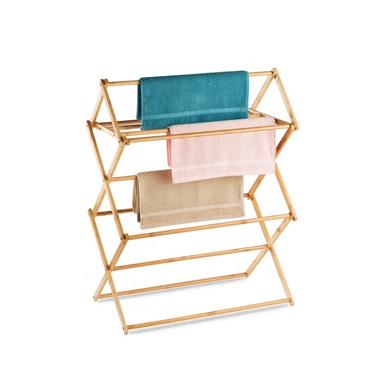 Bamboo Foldable/ Collapsible Space Saving Laundry Drying Rack for Clothes Wood Clothing Dryer